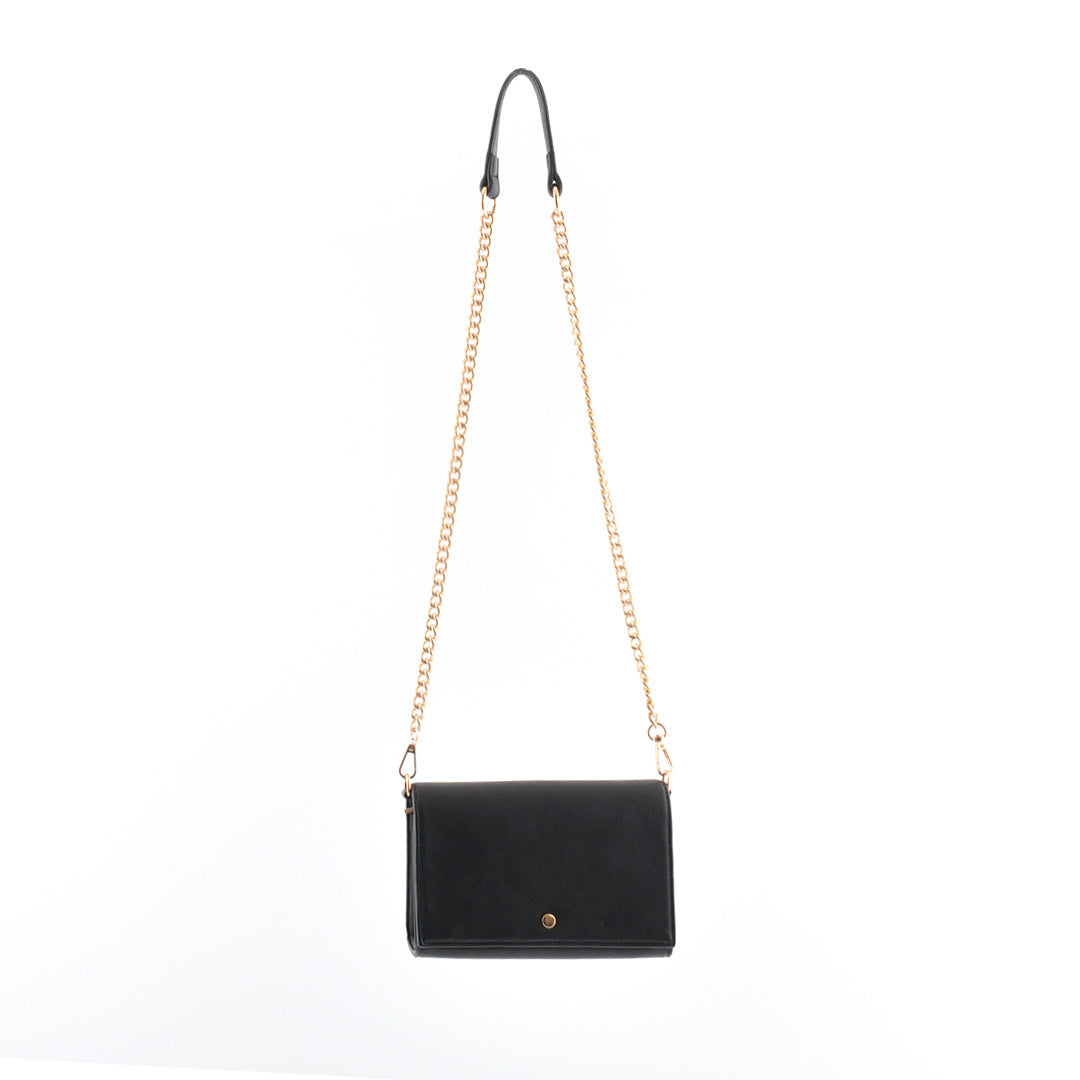 Faux Leather Plain Side Bag - Black